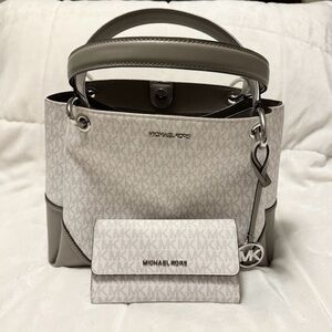 Michael Kors Gray and Cream Satchel with Wallet